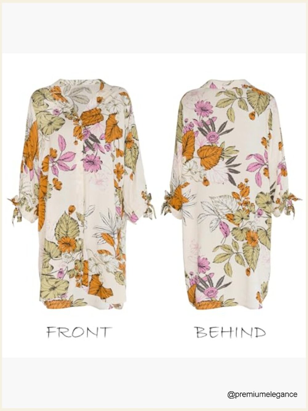 Mini Summer Dress Cover Up Oversize Floral Shirt 3/4 Sleeve Cuff Tie Button - Picture 4 of 7